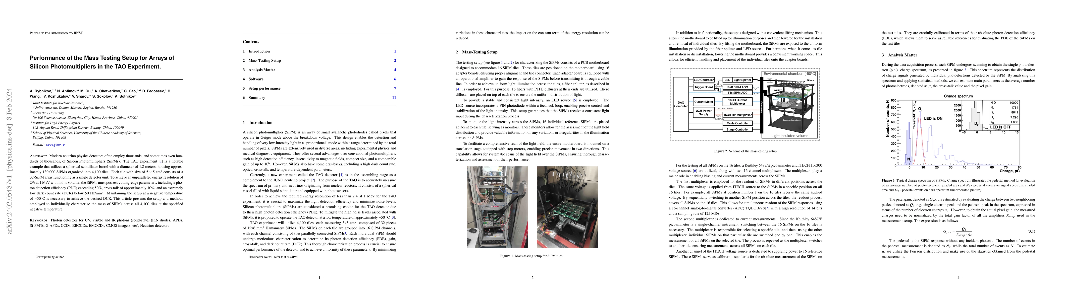 Thumbnail for Performance of the Mass Testing Setup for Arrays of Silicon
  Photomultipliers in the TAO Experiment
