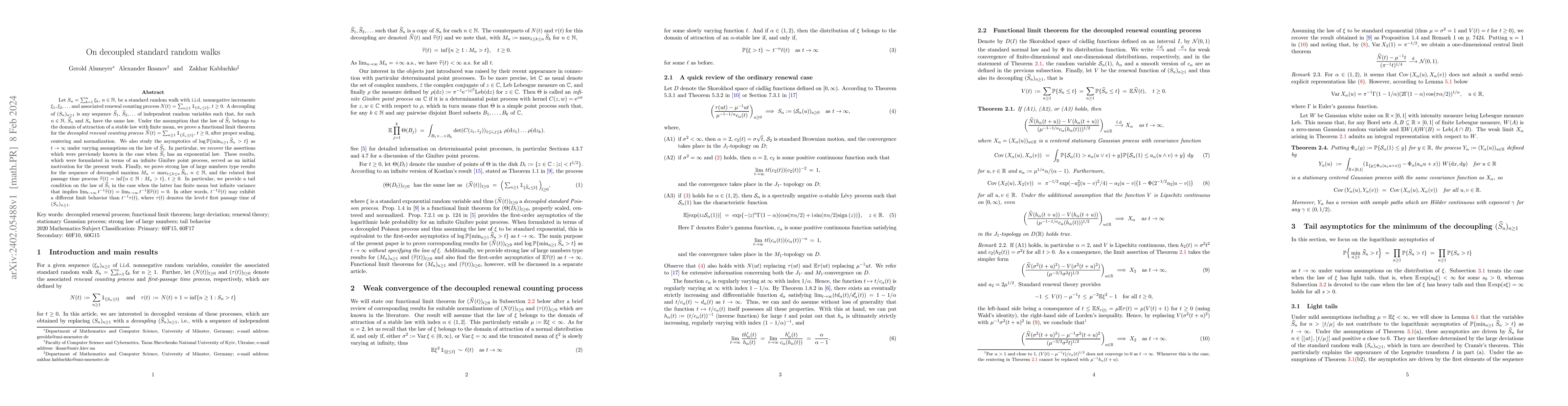 Thumbnail for On decoupled standard random walks