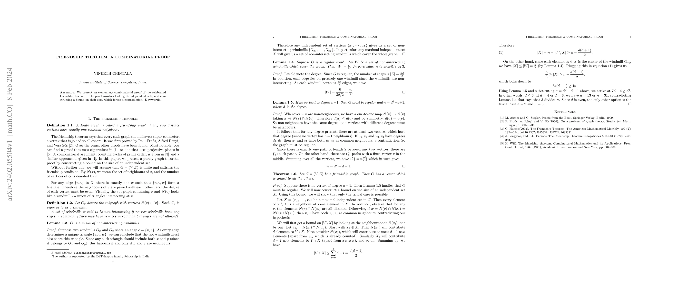 Thumbnail for Friendship theorem: A combinatorial proof