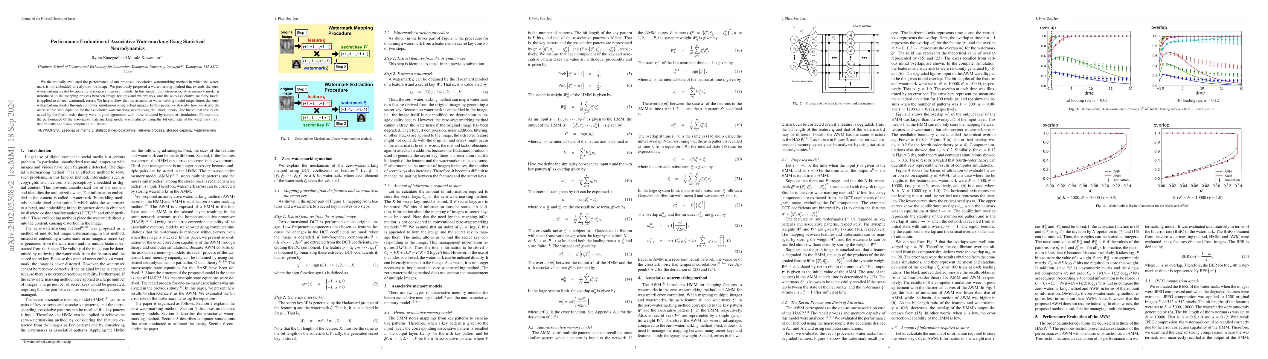 Thumbnail for Performance Evaluation of Associative Watermarking Using Statistical
  Neurodynamics