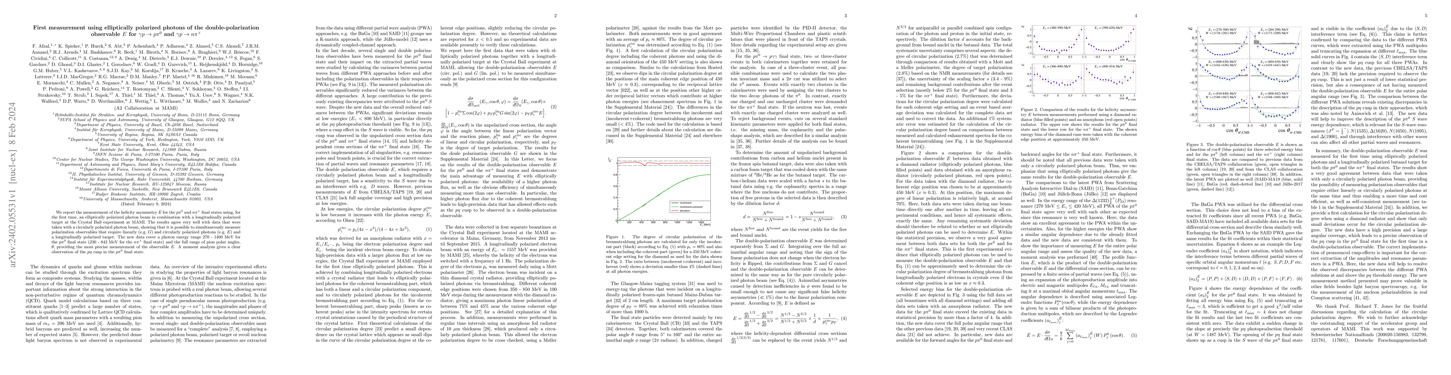Thumbnail for First measurement using elliptically polarized photons of the
  double-polarization observable $E$ for $\gamma p \to p \pi^0$ and $\gamma p
  \to n \pi^+$
