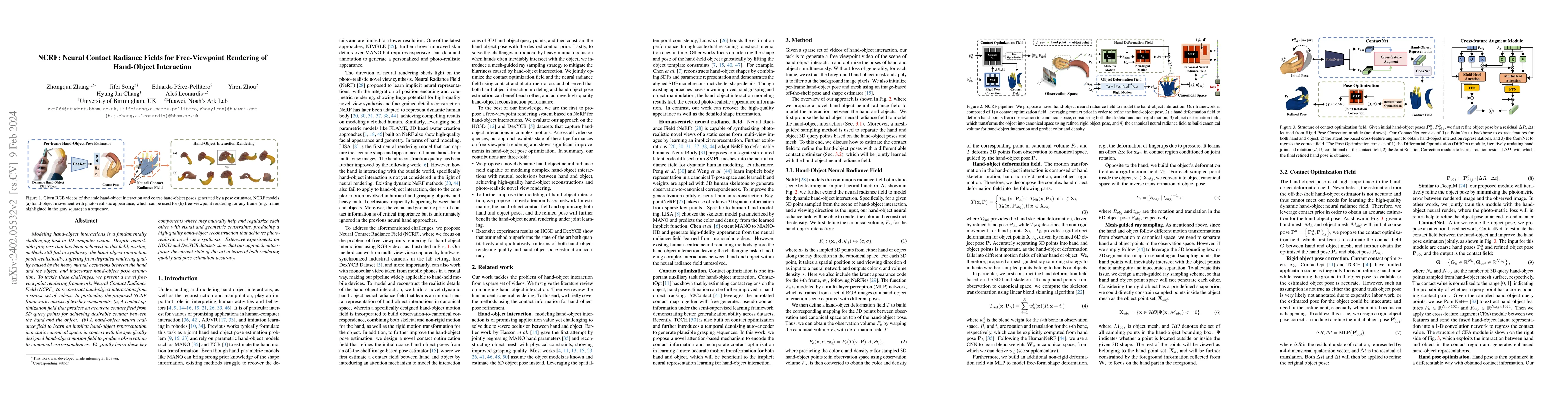 Thumbnail for NCRF: Neural Contact Radiance Fields for Free-Viewpoint Rendering of
  Hand-Object Interaction