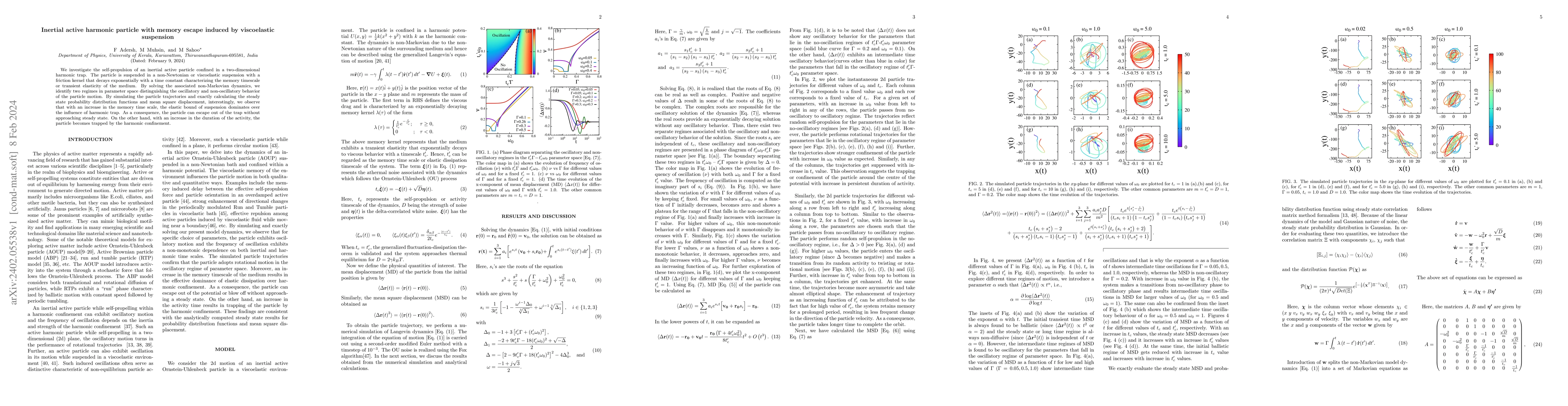 Thumbnail for Inertial active harmonic particle with memory escape induced by
  viscoelastic suspension