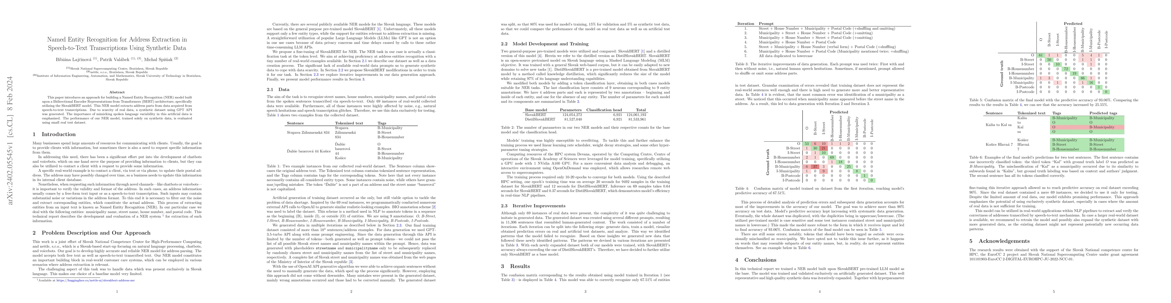 Thumbnail for Named Entity Recognition for Address Extraction in Speech-to-Text
  Transcriptions Using Synthetic Data