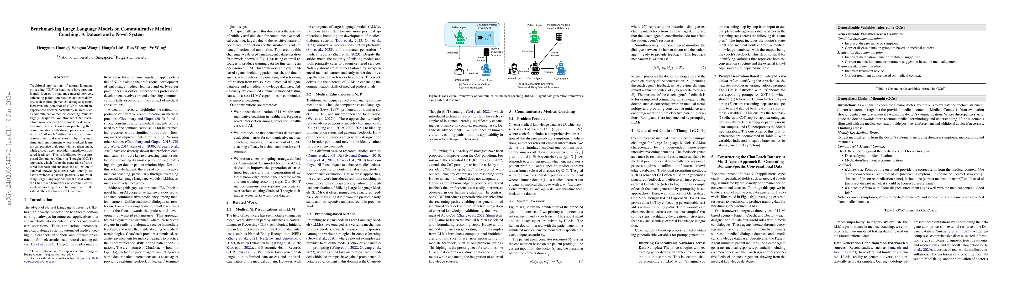 Thumbnail for Benchmarking Large Language Models on Communicative Medical Coaching: a
  Novel System and Dataset