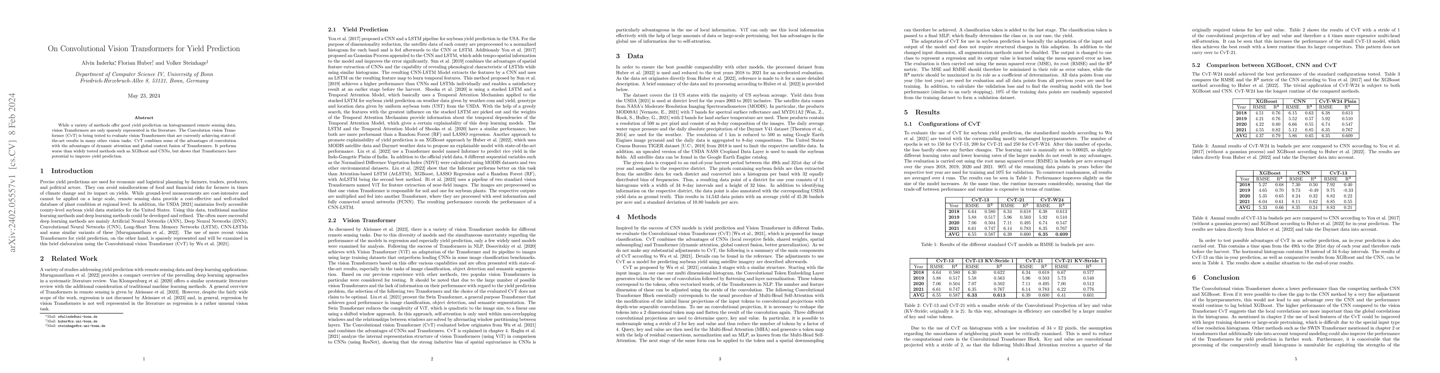 Thumbnail for On Convolutional Vision Transformers for Yield Prediction