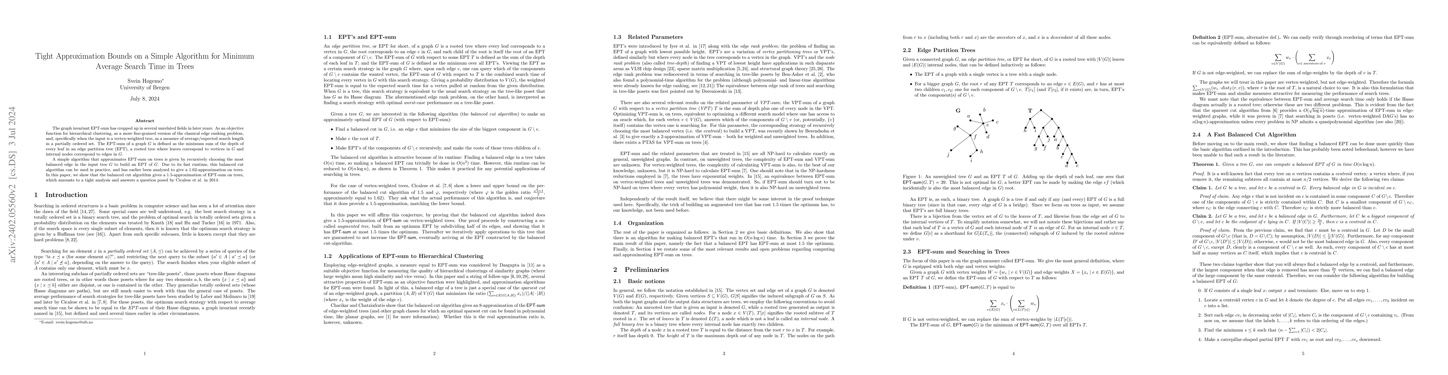 Thumbnail for Tight Approximation Bounds on a Simple Algorithm for Minimum Average
  Search Time in Trees