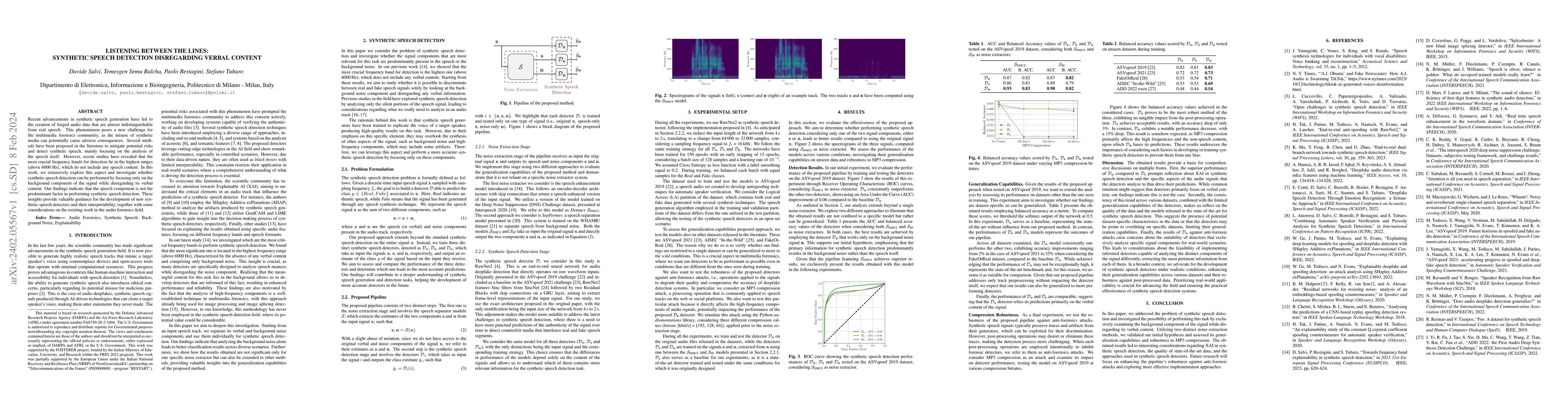 Thumbnail for Listening Between the Lines: Synthetic Speech Detection Disregarding
  Verbal Content