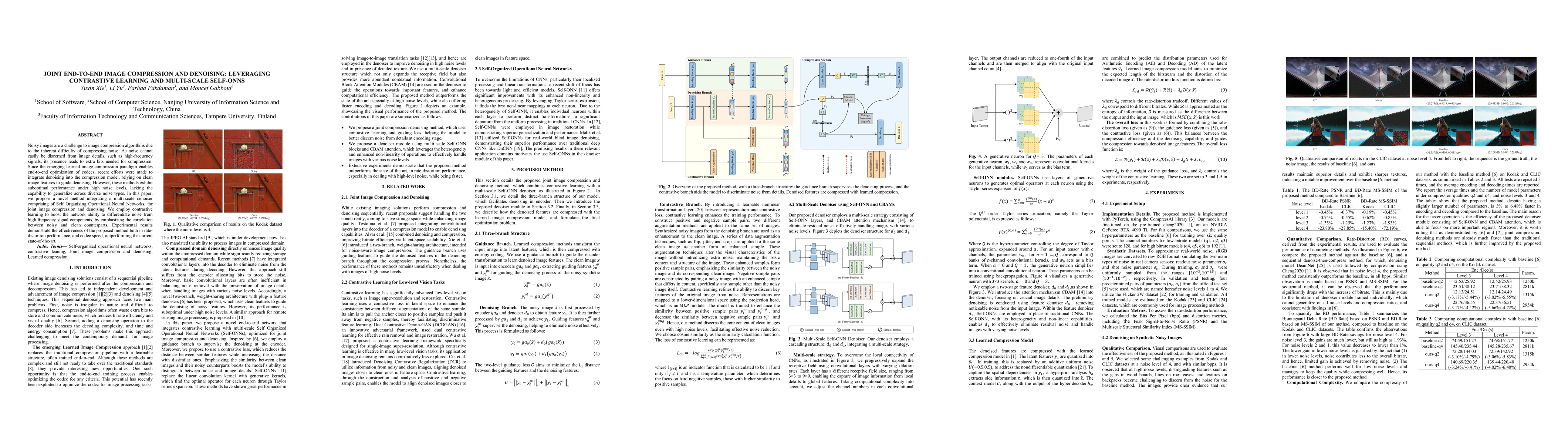 Thumbnail for Joint End-to-End Image Compression and Denoising: Leveraging Contrastive
  Learning and Multi-Scale Self-ONNs