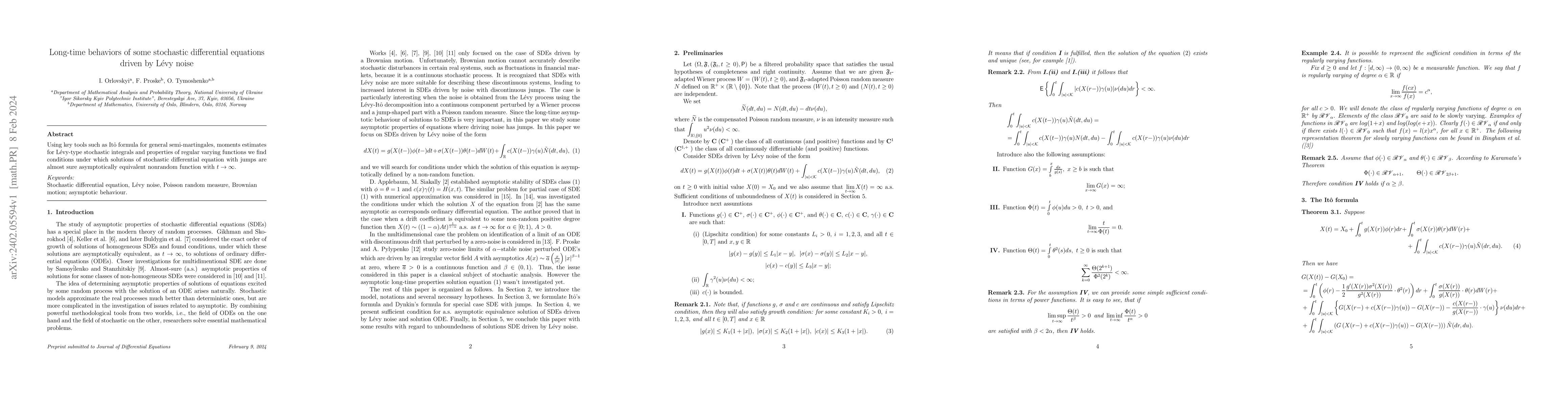 Thumbnail for Long-time behaviors of some stochastic differential equations driven by
  L\'{e}vy noise