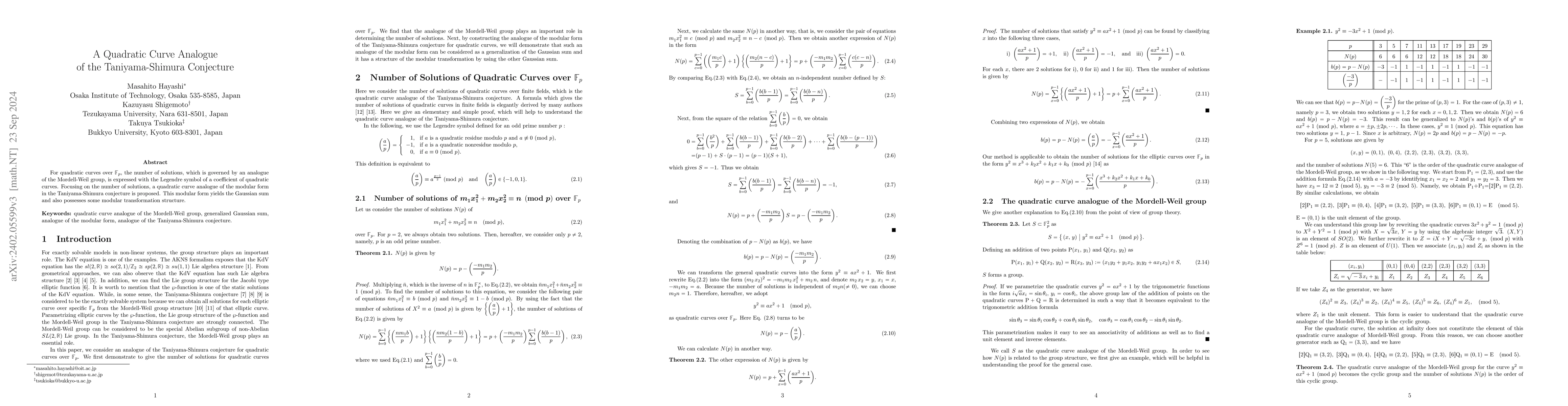 Thumbnail for A Quadratic Curve Analogue of the Taniyama-Shimura Conjecture