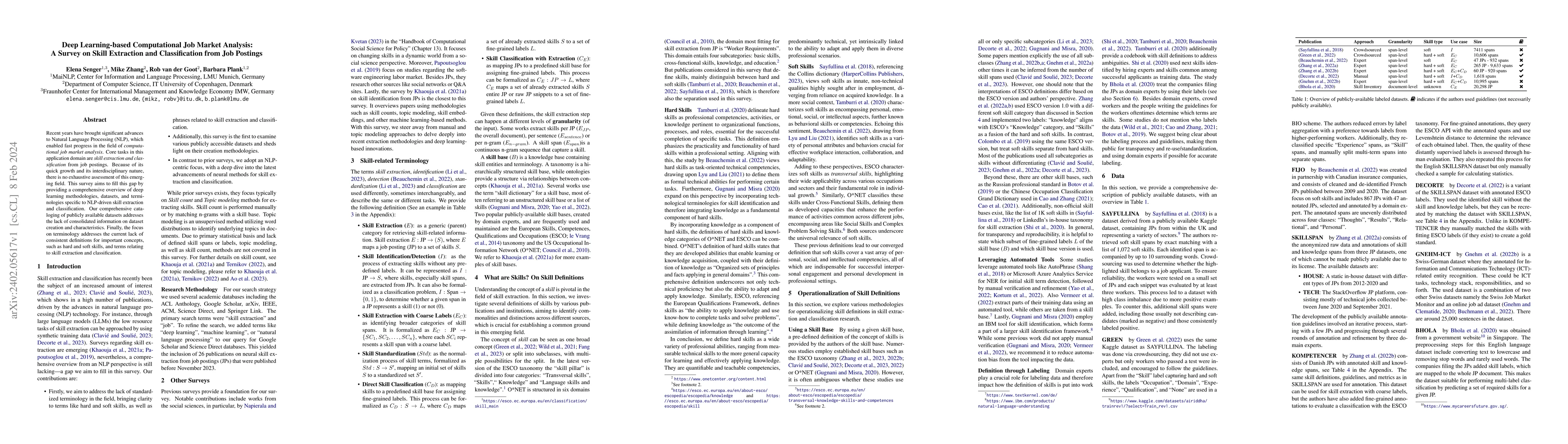 Thumbnail for Deep Learning-based Computational Job Market Analysis: A Survey on Skill
  Extraction and Classification from Job Postings