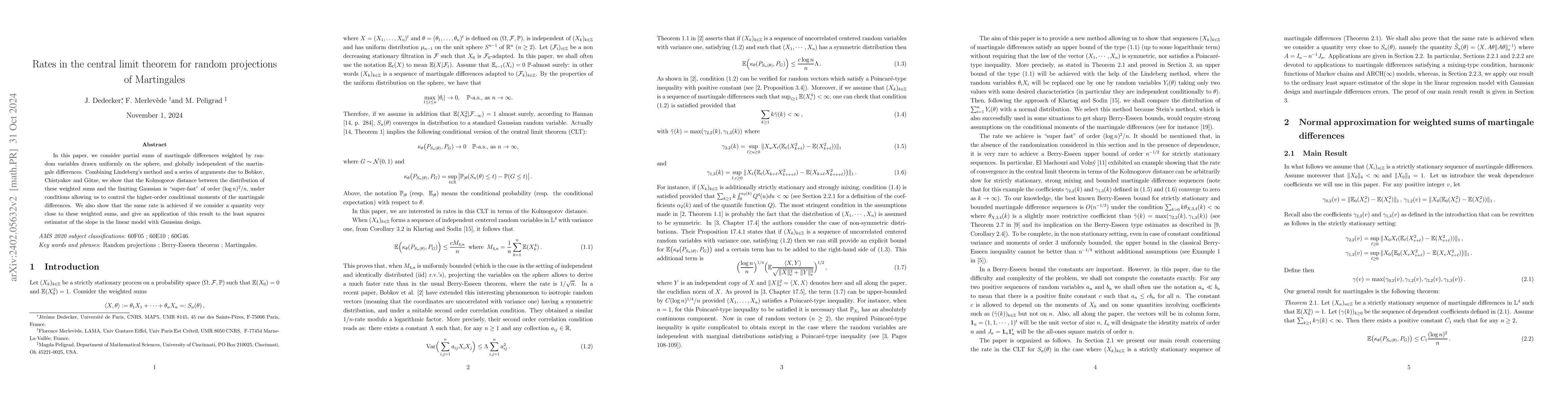 Thumbnail for Rates in the central limit theorem for random projections of Martingales
