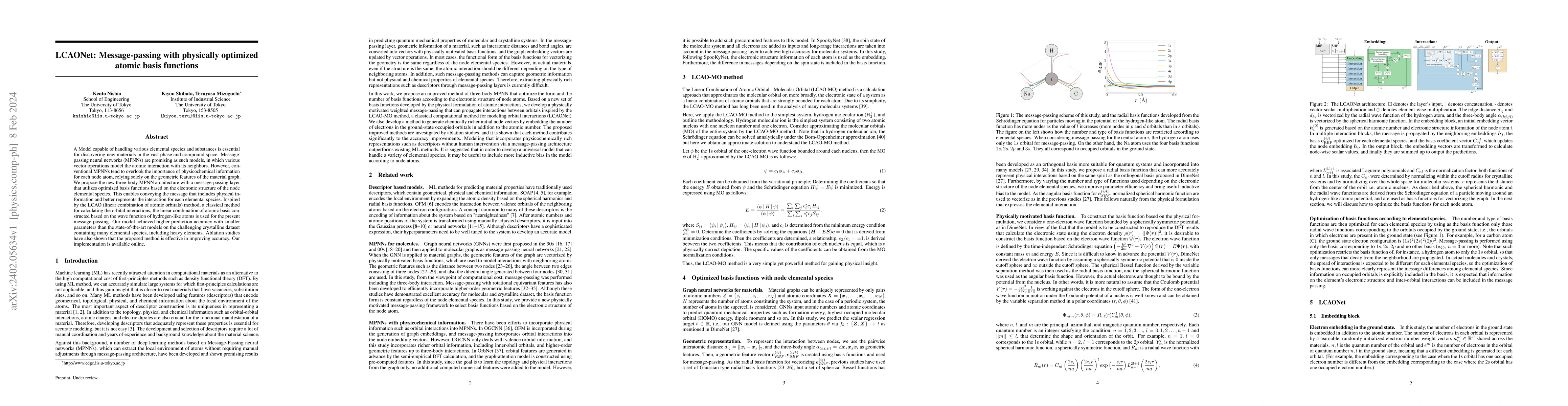 Thumbnail for LCAONet: Message-passing with physically optimized atomic basis
  functions
