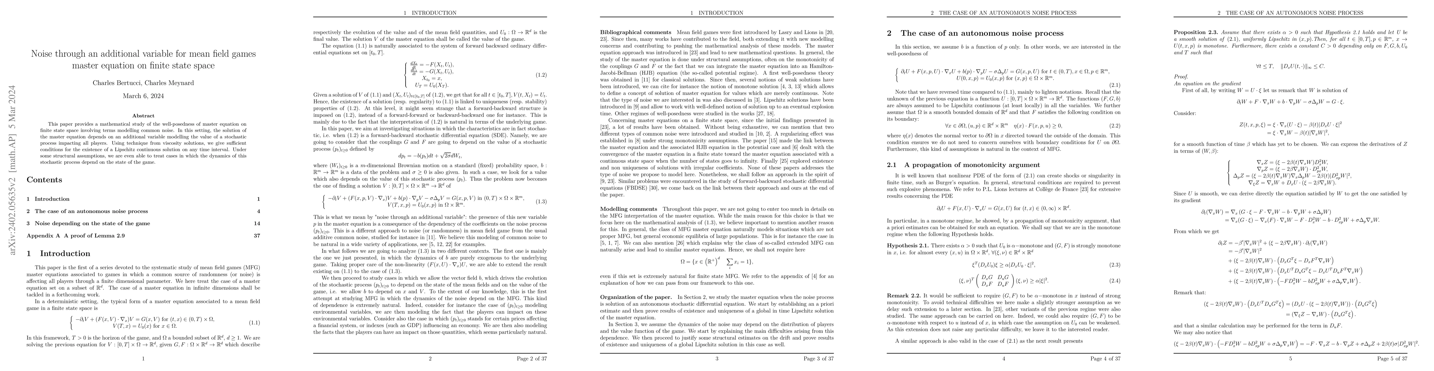 Thumbnail for Noise through an additional variable for mean field games master
  equation on finite state space