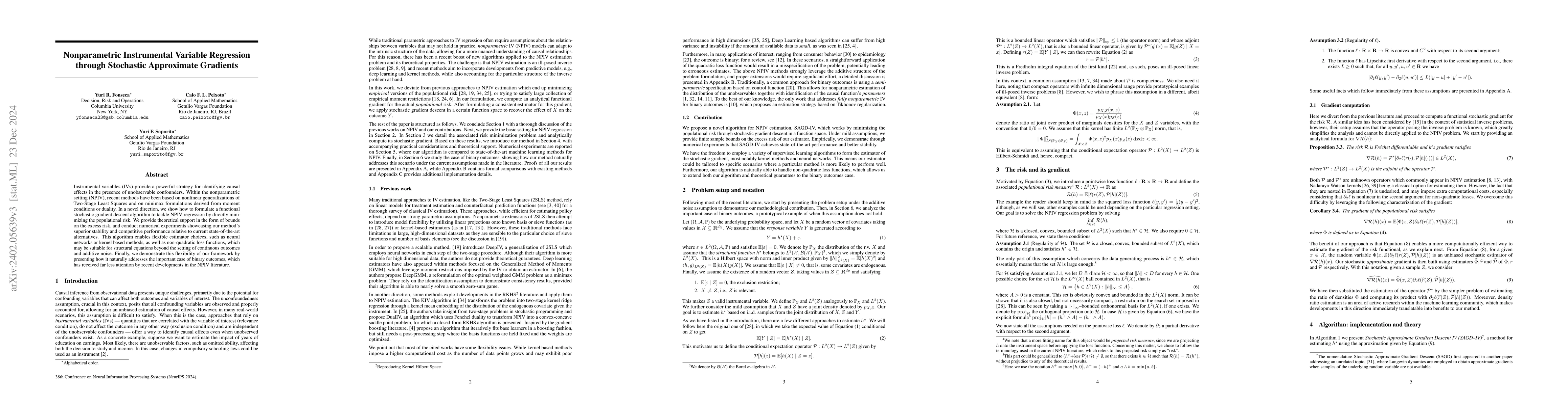 Thumbnail for Nonparametric Instrumental Variable Regression through Stochastic
  Approximate Gradients