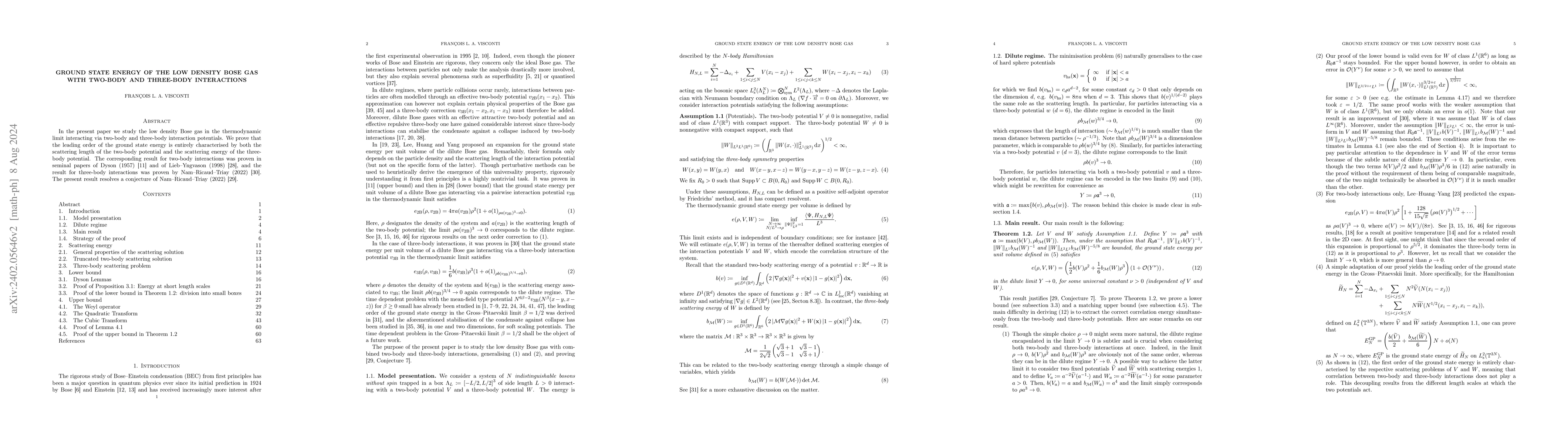 Thumbnail for Ground state energy of the low density Bose gas with two-body and
  three-body interactions
