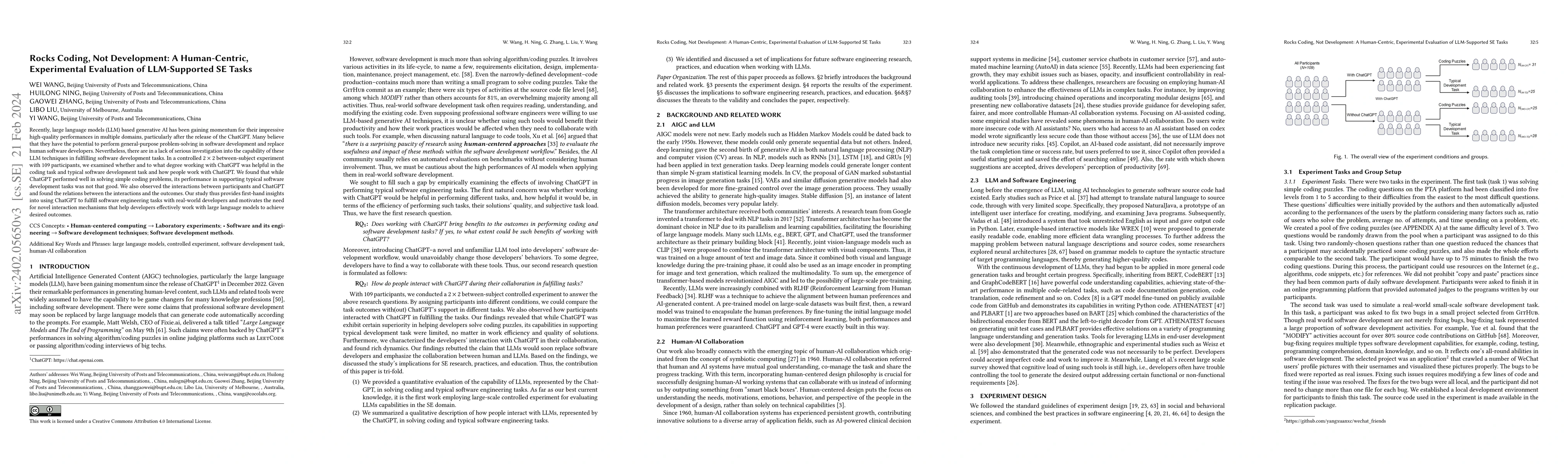 Thumbnail for Rocks Coding, Not Development--A Human-Centric, Experimental Evaluation
  of LLM-Supported SE Tasks