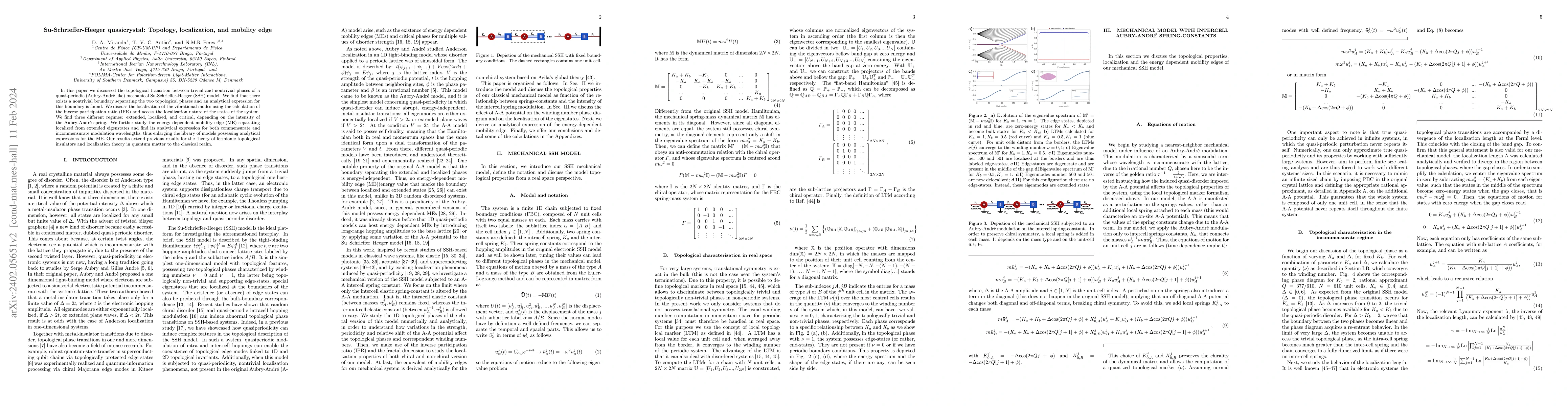 Thumbnail for Su-Schrieffer-Heeger quasicrystal: Topology, localization, and mobility
  edge