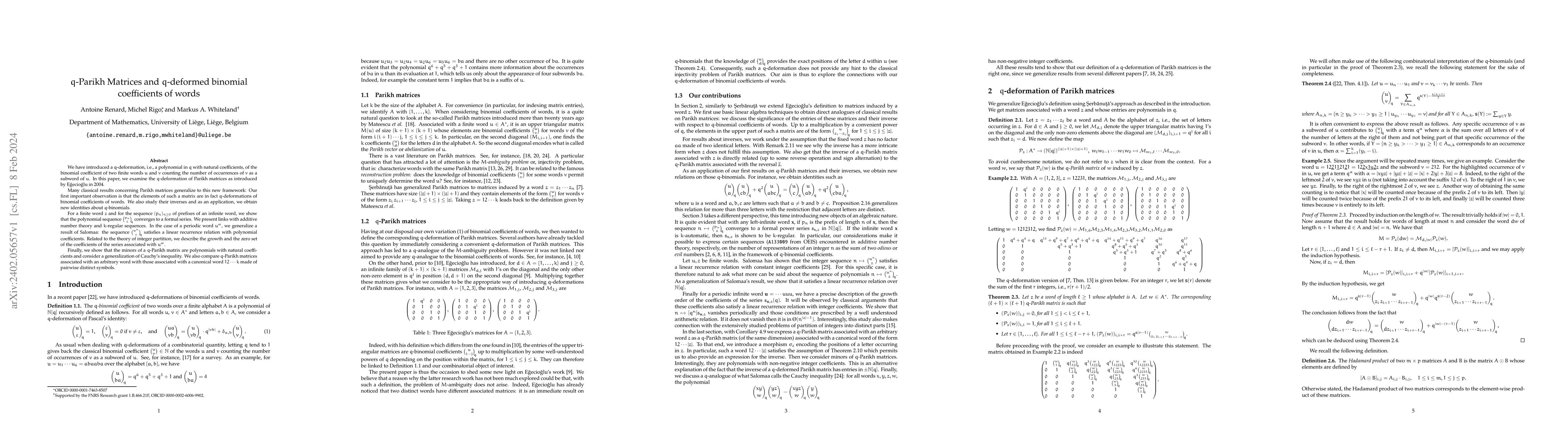 Thumbnail for q-Parikh Matrices and q-deformed binomial coefficients of words