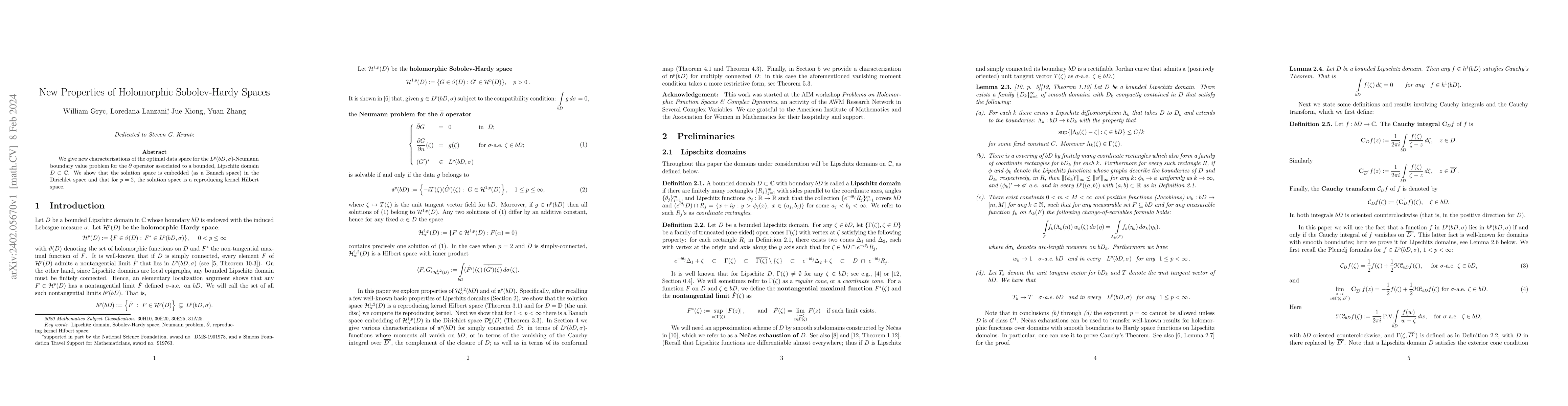 Thumbnail for New Properties of Holomorphic Sobolev-Hardy Spaces