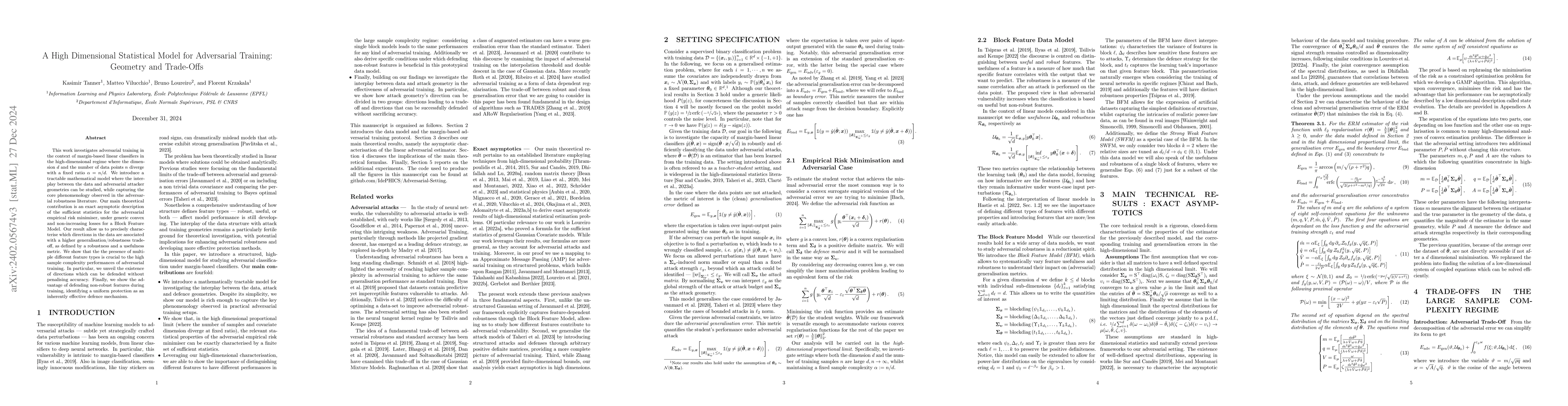 Thumbnail for A High Dimensional Statistical Model for Adversarial Training: Geometry
  and Trade-Offs