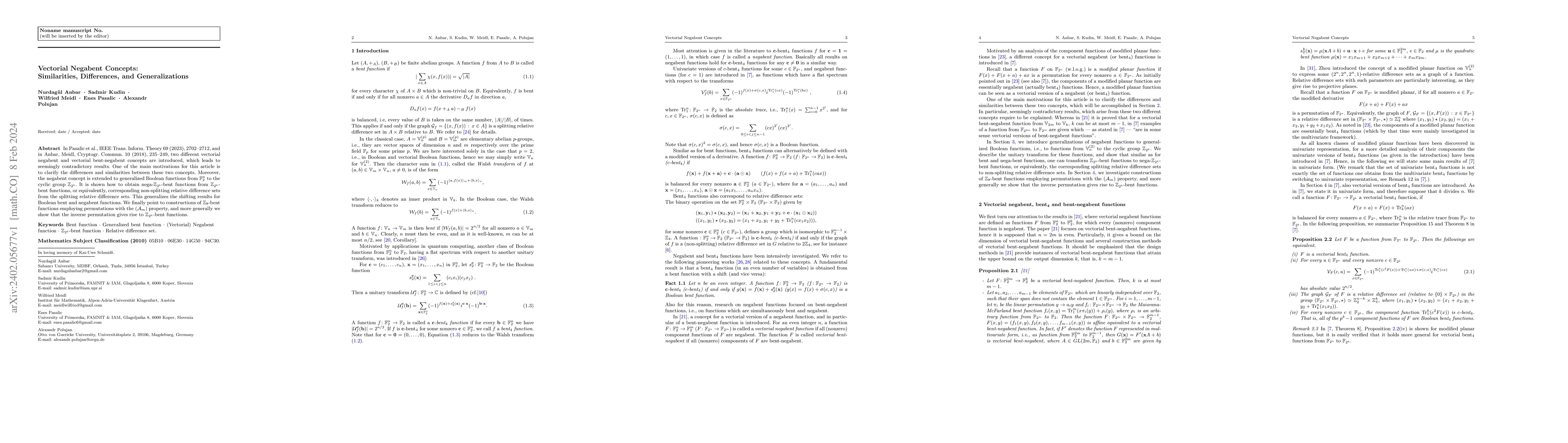 Thumbnail for Vectorial Negabent Concepts: Similarities, Differences, and
  Generalizations