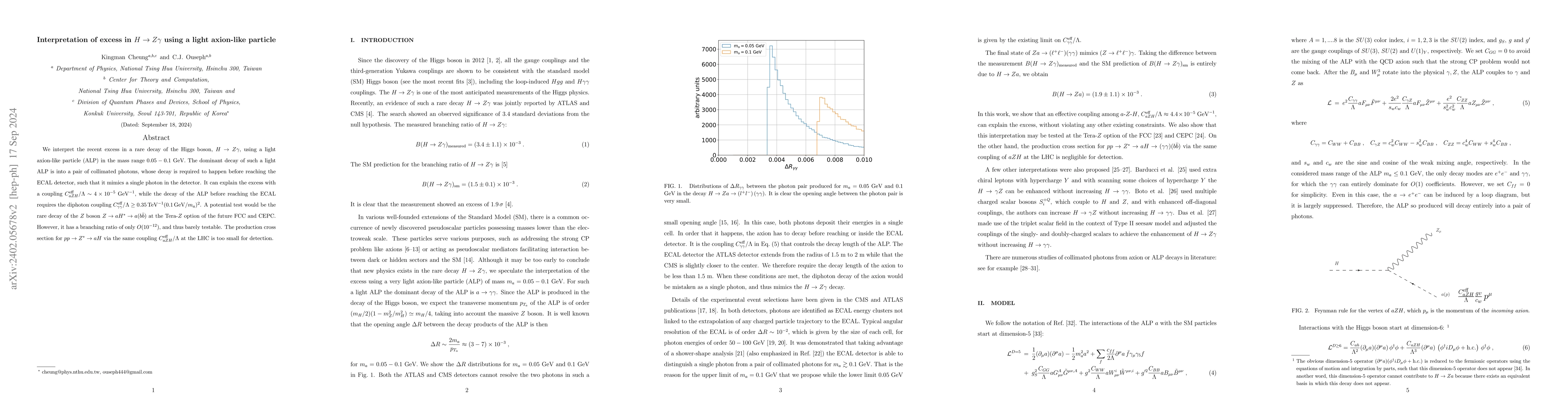 Thumbnail for Interpretation of excess in $H \to Z \gamma$ using a light axion-like
  particle