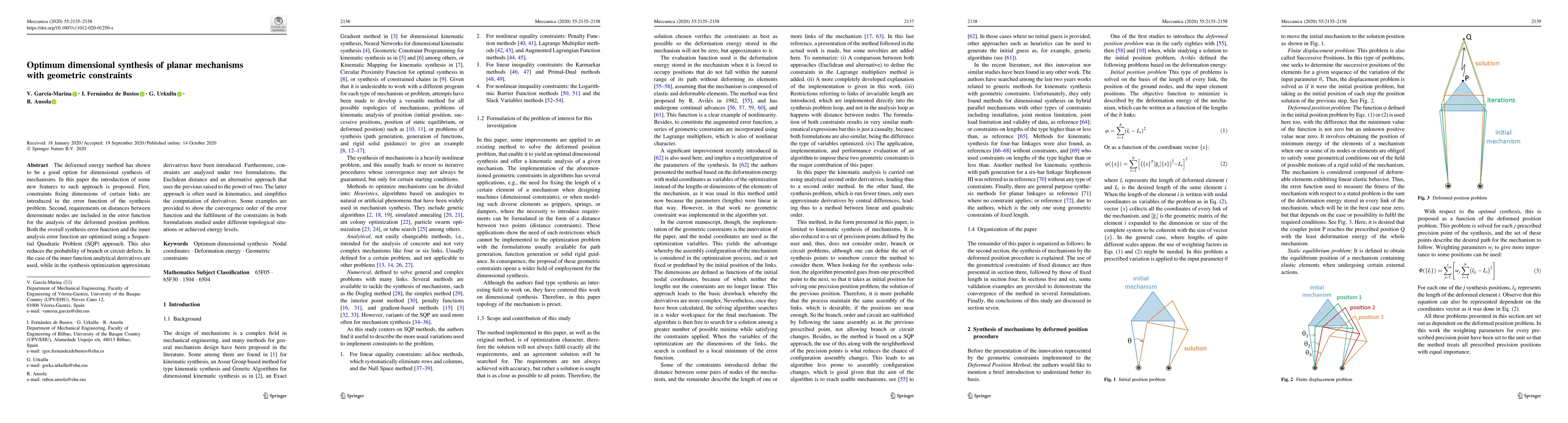 Thumbnail for Optimum dimensional synthesis of planar mechanisms with geometric
  constraints