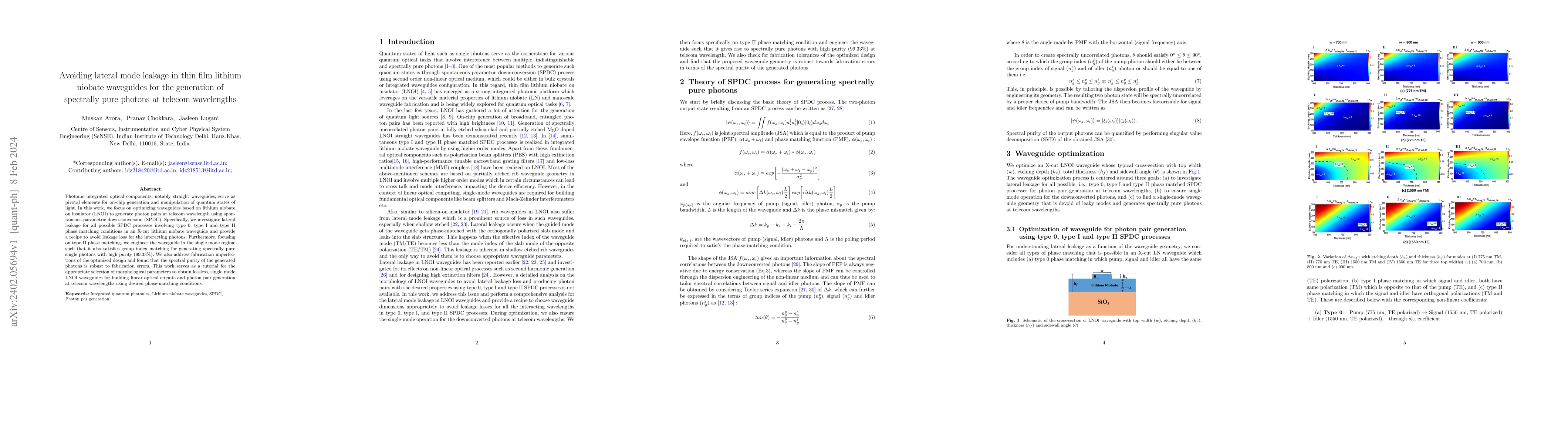 Thumbnail for Avoiding lateral mode leakage in thin film lithium niobate waveguides
  for the generation of spectrally pure photons at telecom wavelengths