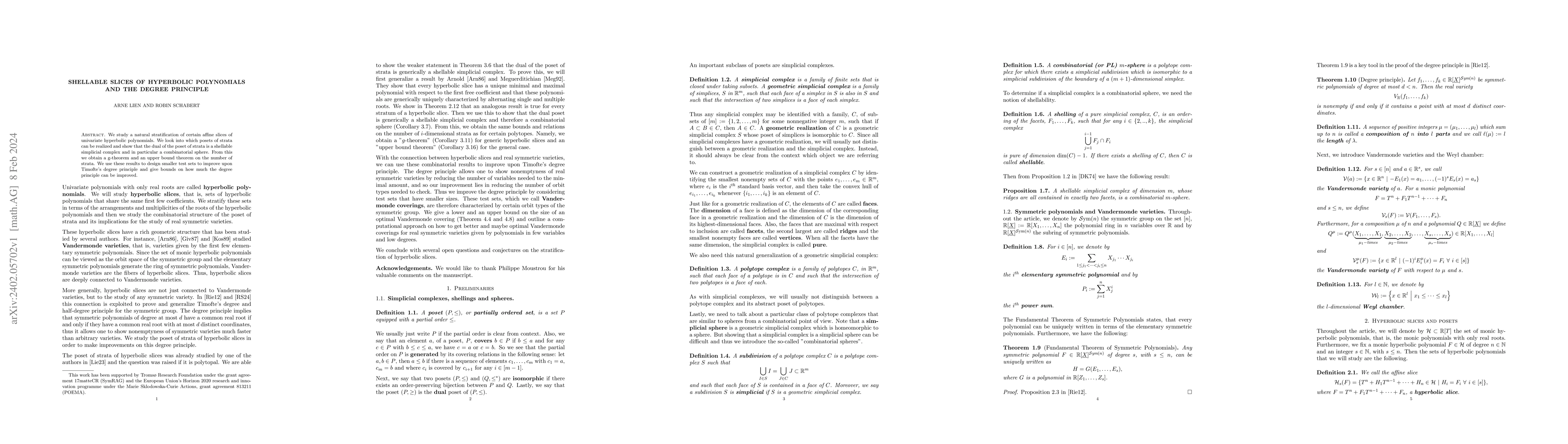 Thumbnail for Shellable slices of hyperbolic polynomials and the degree principle