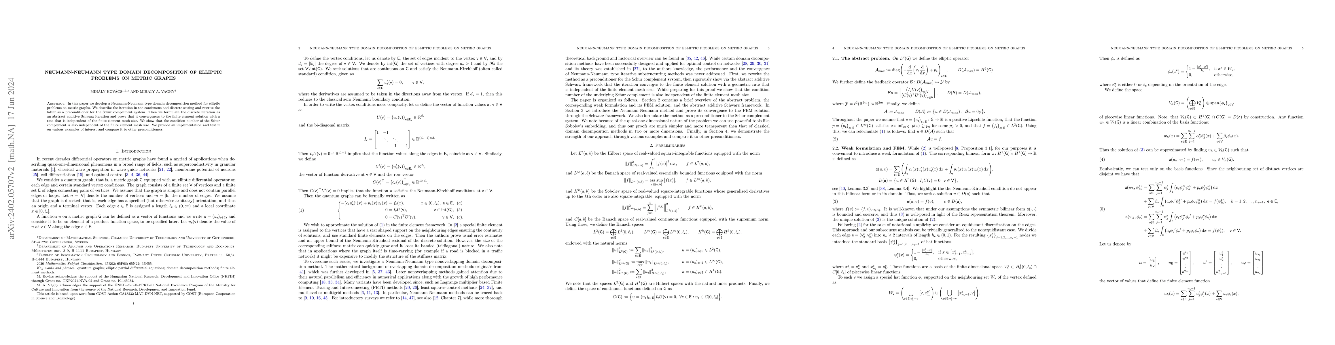 Thumbnail for Neumann-Neumann type domain decomposition of elliptic problems on metric
  graphs