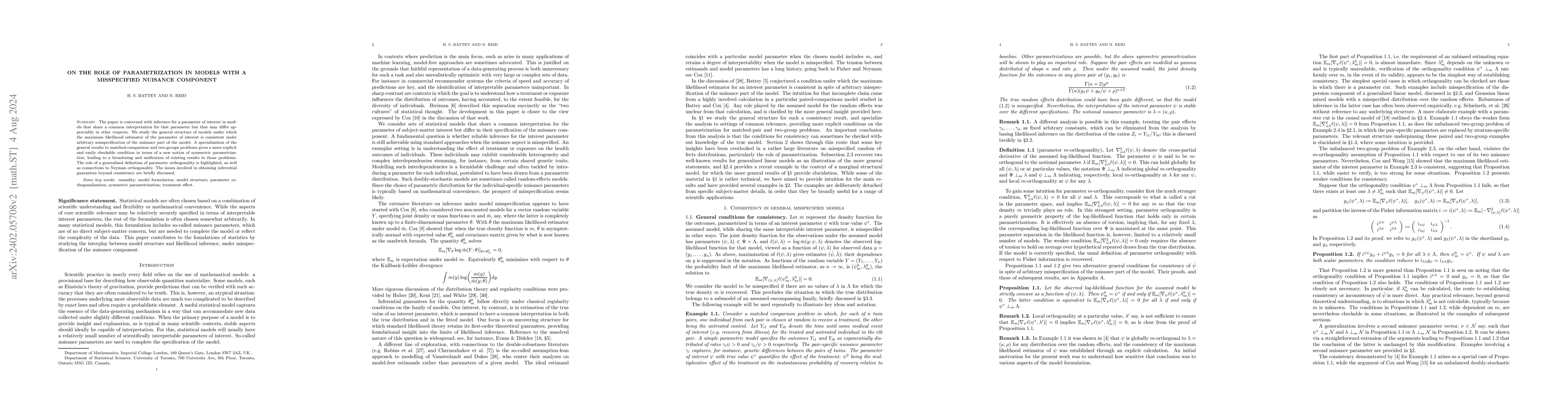 Thumbnail for On the role of parametrization in models with a misspecified nuisance
  component