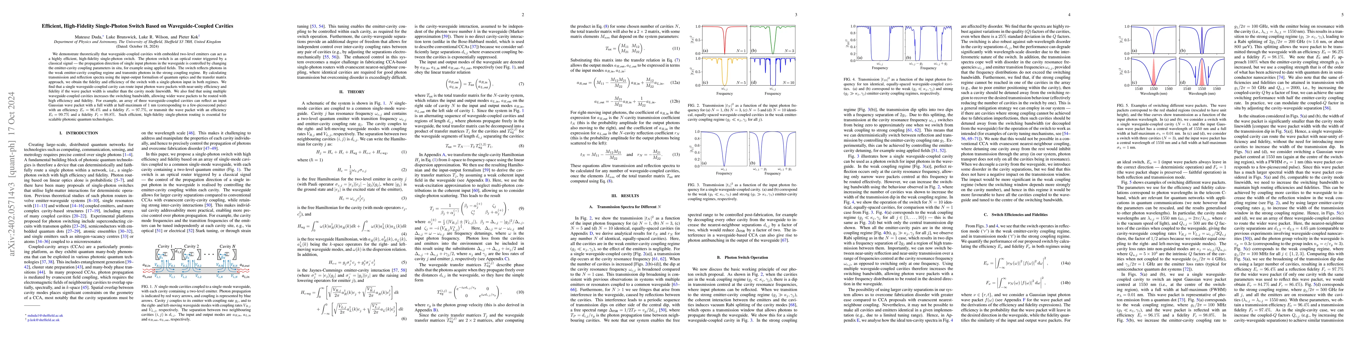 Thumbnail for Efficient, High-Fidelity Single-Photon Switch Based on Waveguide-Coupled
  Cavities