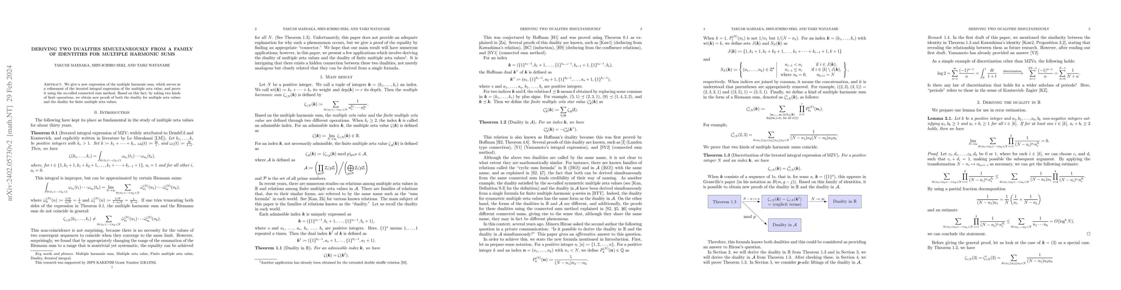 Thumbnail for Deriving two dualities simultaneously from a family of identities for
  multiple harmonic sums