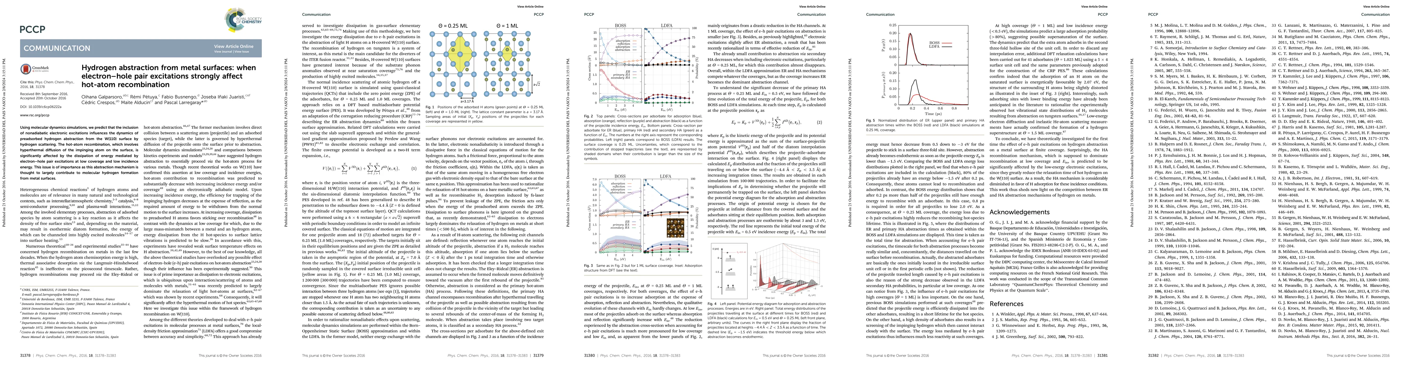 Thumbnail for Hydrogen abstraction from metal surfaces: When electron-hole pair
  excitations strongly affect hot-atom recombination