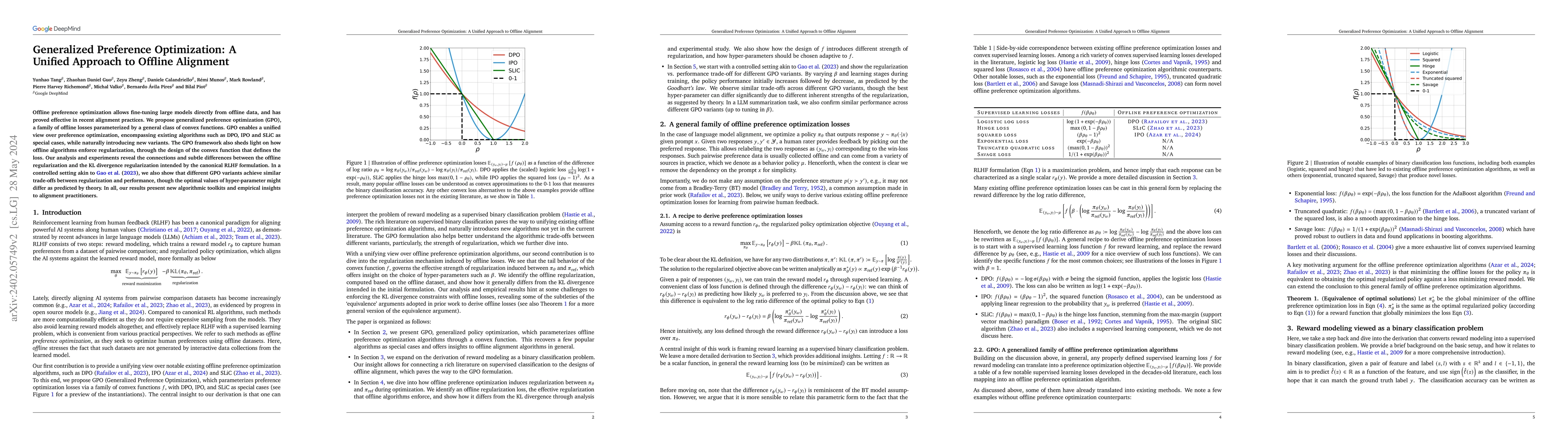 Thumbnail for Generalized Preference Optimization: A Unified Approach to Offline
  Alignment