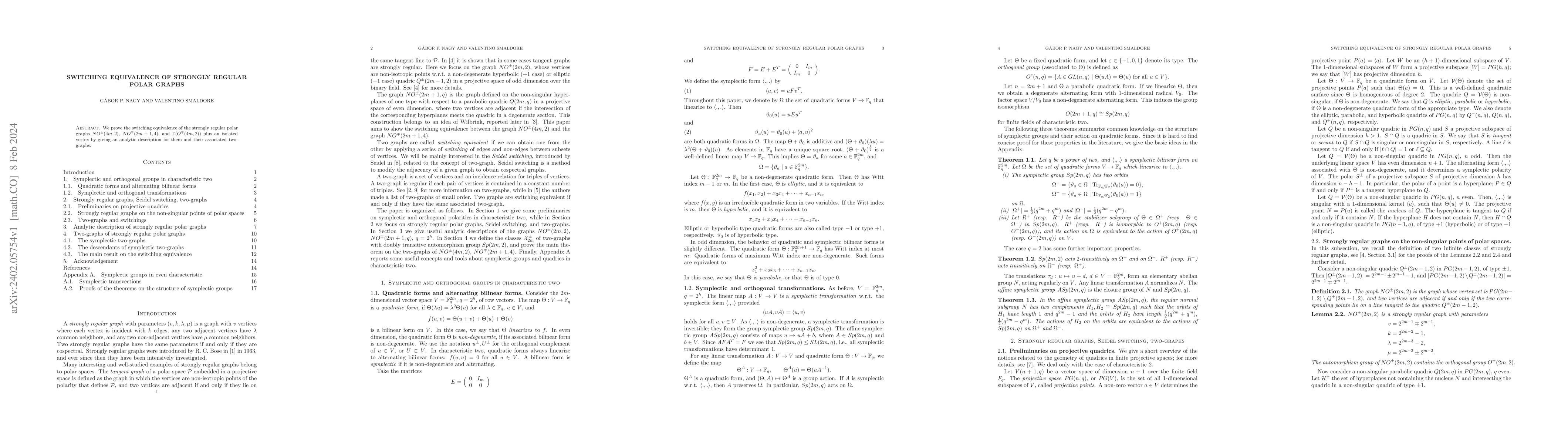 Thumbnail for Switching equivalence of strongly regular polar graphs