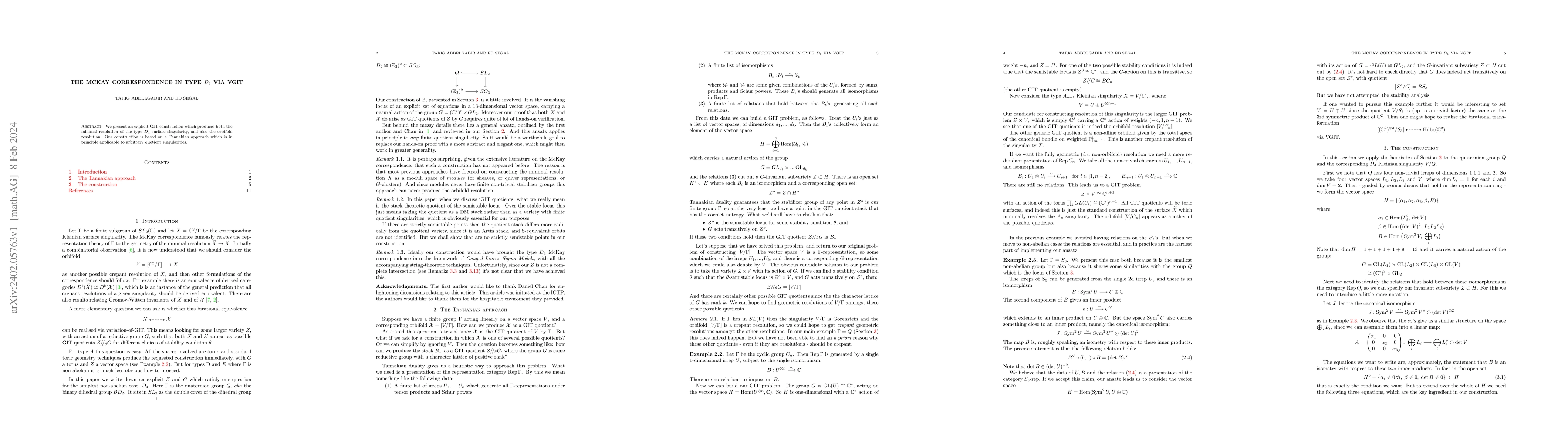 Thumbnail for The McKay correspondence in type $D_4$ via VGIT