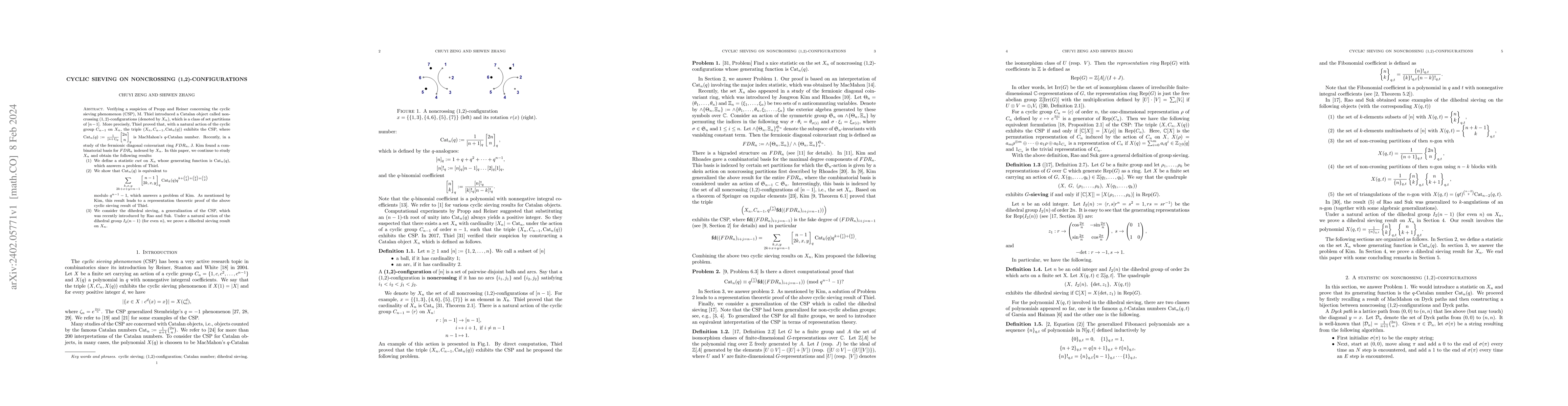 Thumbnail for Cyclic sieving on noncrossing (1,2)-configurations