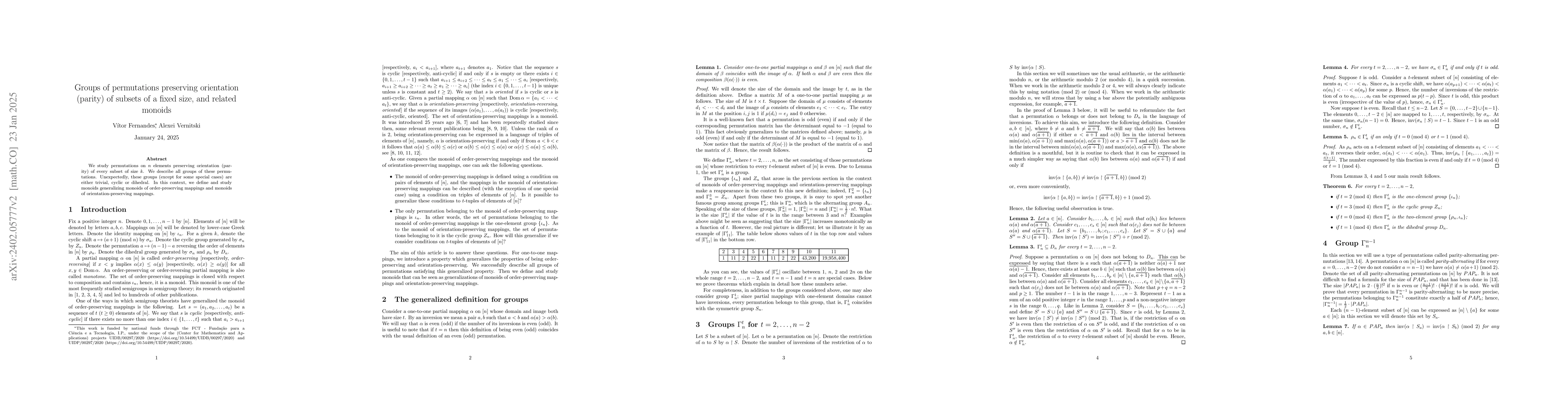 Thumbnail for Groups of permutations preserving orientation (parity) of subsets of a
  fixed size