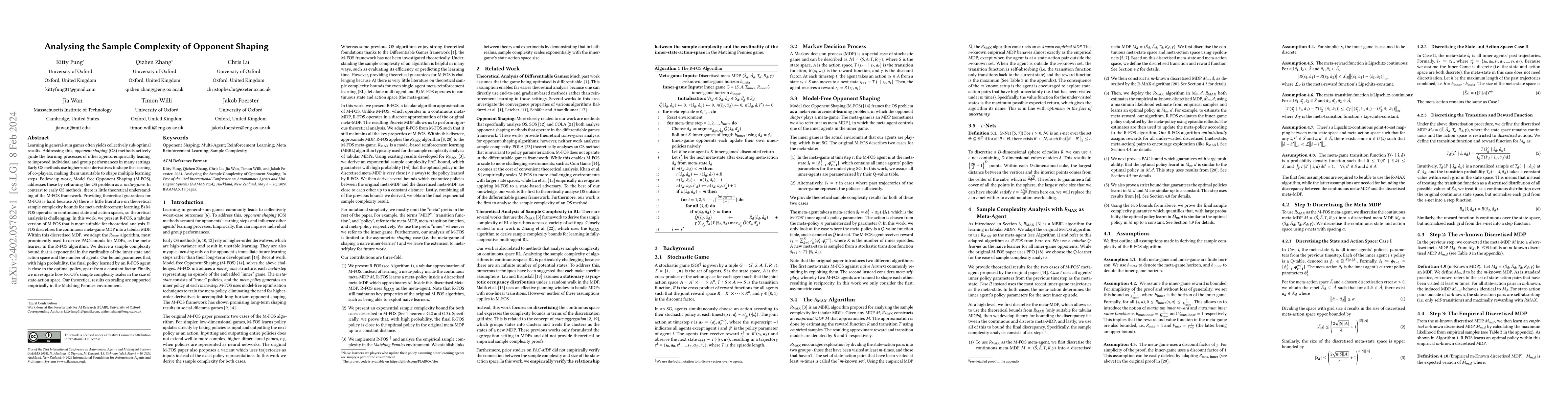 Thumbnail for Analysing the Sample Complexity of Opponent Shaping