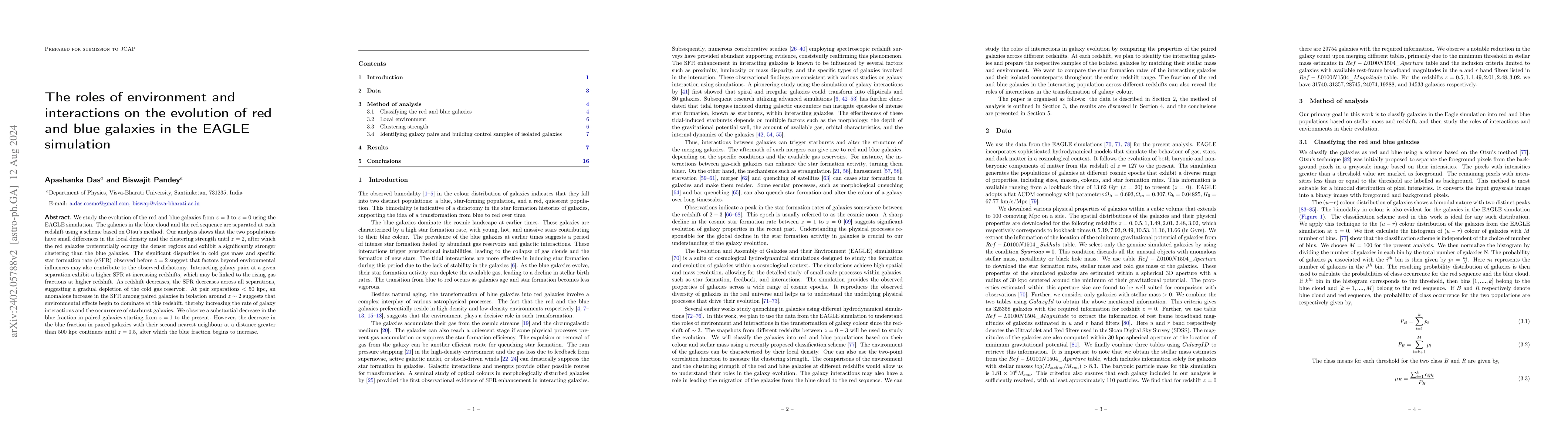 Thumbnail for The roles of environment and interactions on the evolution of red and
  blue galaxies in the EAGLE simulation