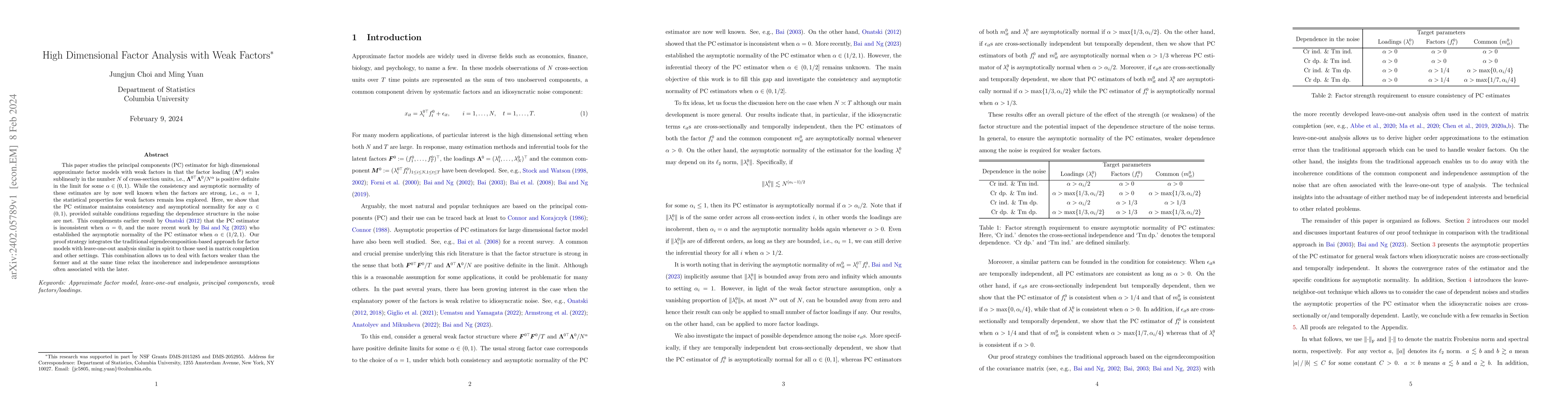 Thumbnail for High Dimensional Factor Analysis with Weak Factors