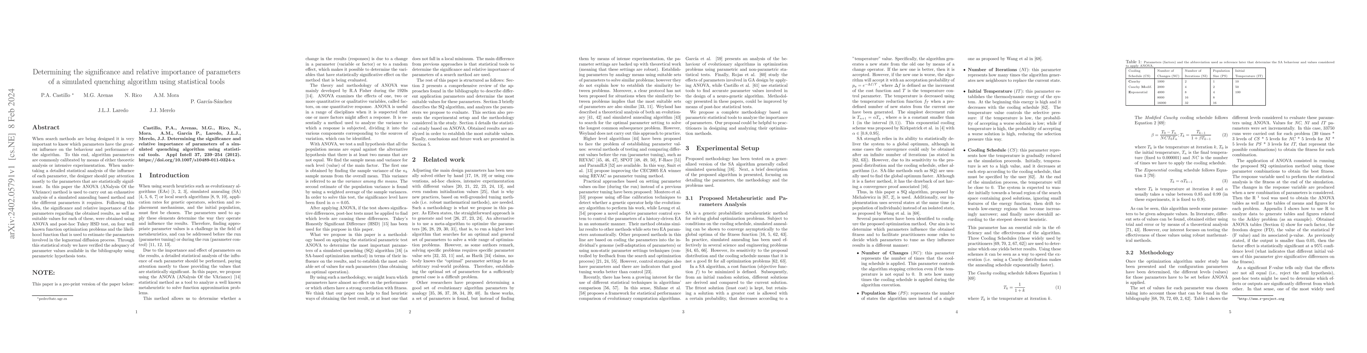 Thumbnail for Determining the significance and relative importance of parameters of a
  simulated quenching algorithm using statistical tools
