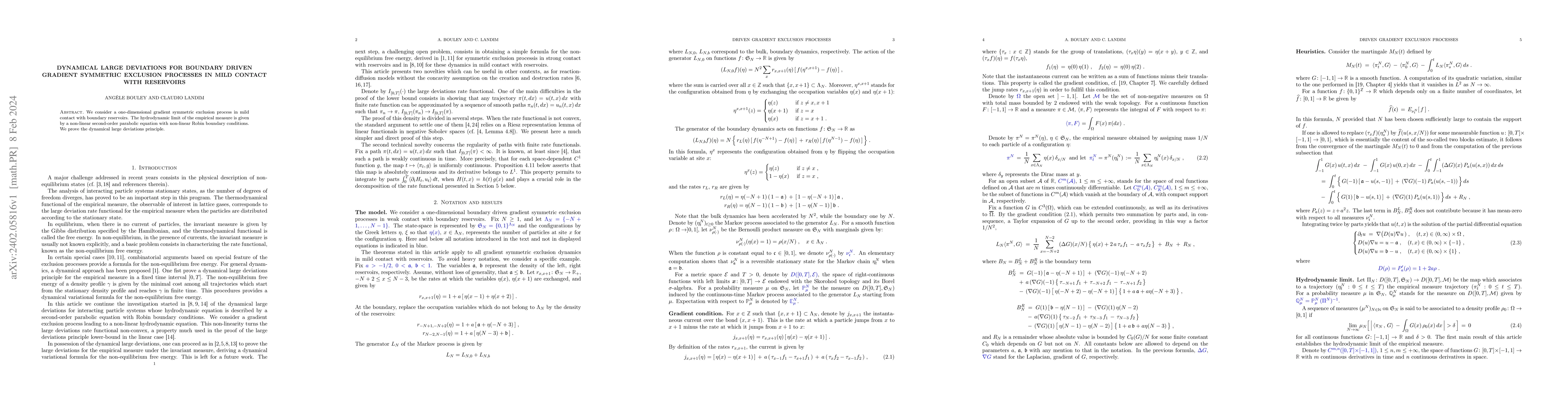 Thumbnail for Dynamical large deviations for boundary driven gradient symmetric
  exclusion processes in mild contact with reservoirs