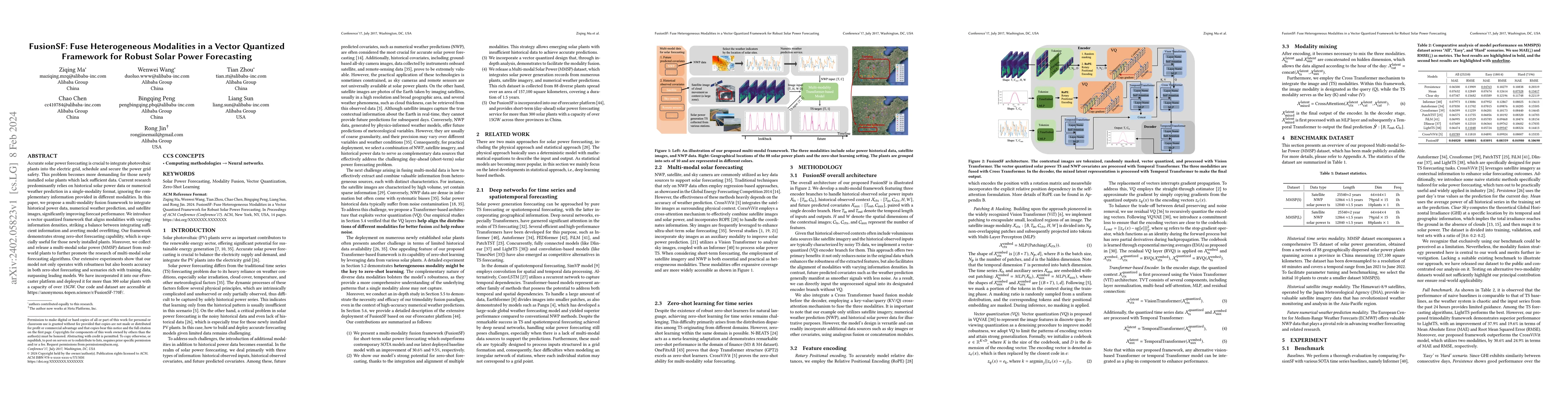 Thumbnail for FusionSF: Fuse Heterogeneous Modalities in a Vector Quantized Framework
  for Robust Solar Power Forecasting