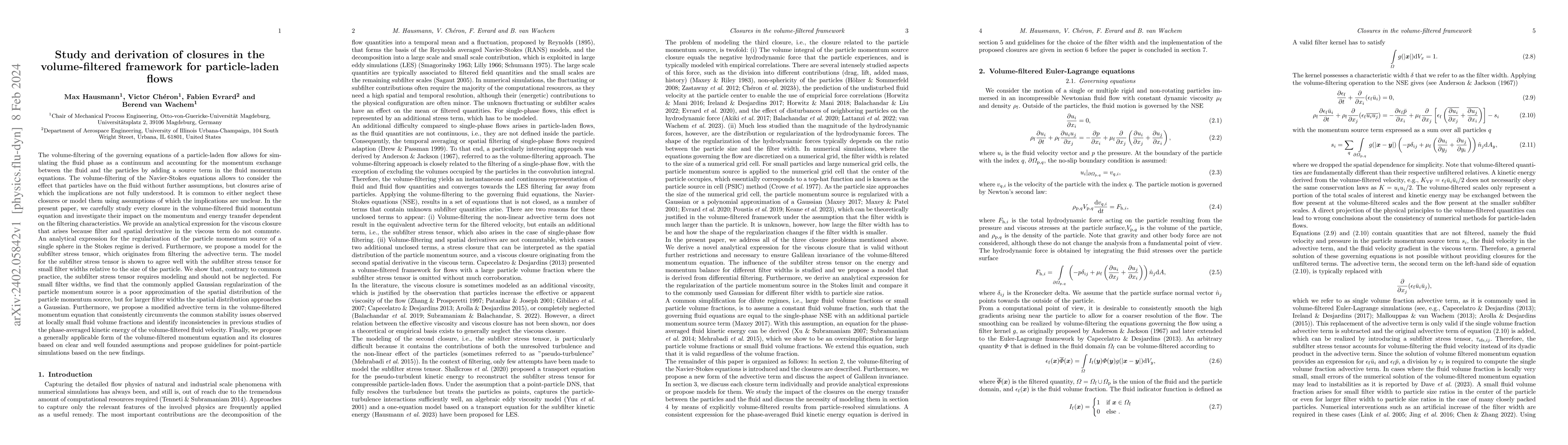 Thumbnail for Study and derivation of closures in the volume-filtered framework for
  particle-laden flows