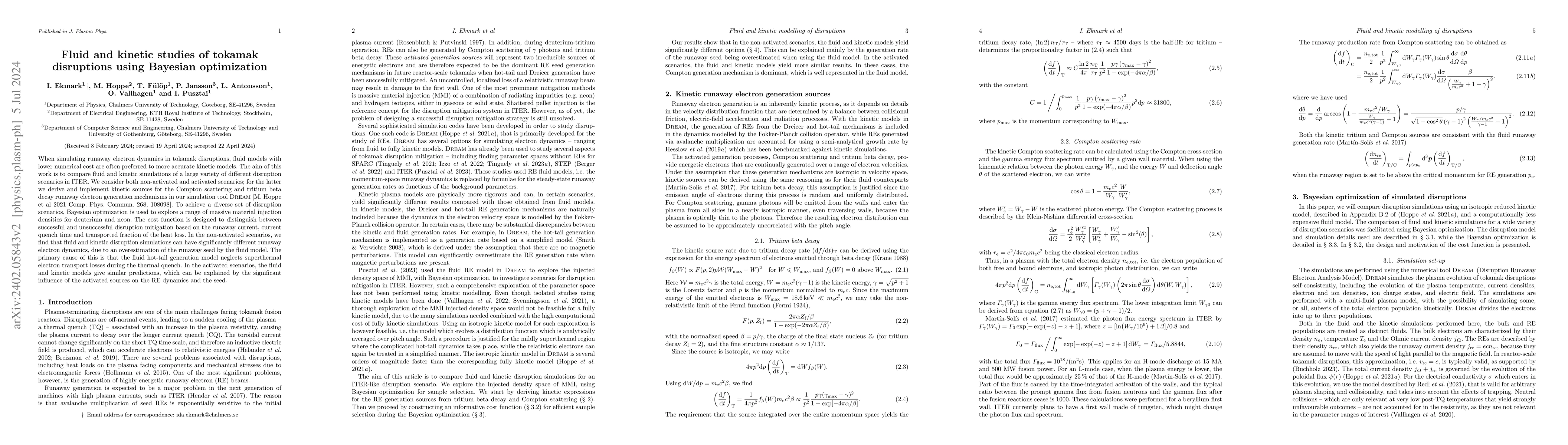 Thumbnail for Fluid and kinetic studies of tokamak disruptions using Bayesian
  optimization