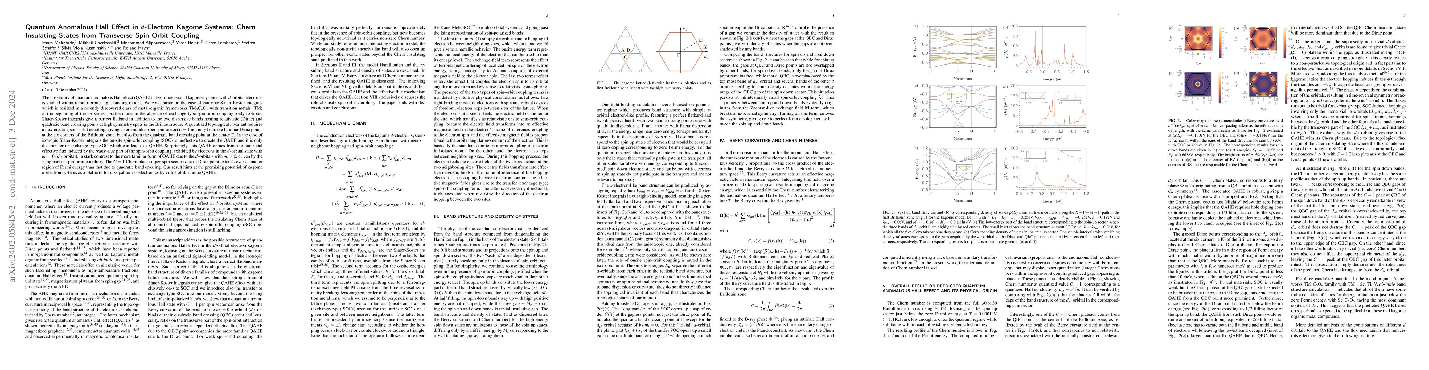 Thumbnail for Quantum Anomalous Hall Effect in $d$-Electron Kagome Systems: Chern
  Insulating States from Transverse Spin-Orbit Coupling